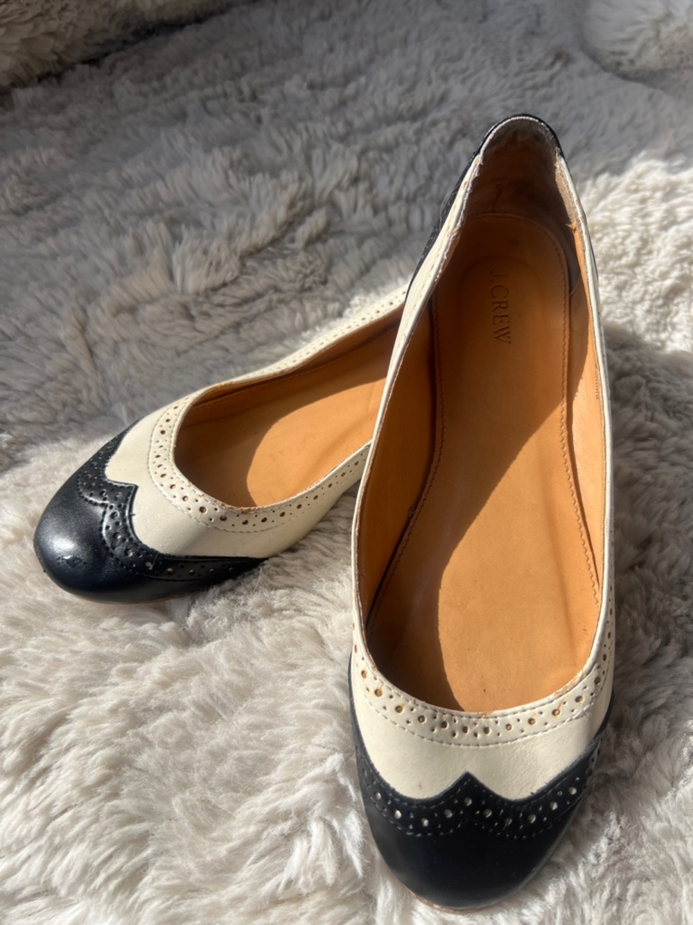 J. Crew Two-Tone Black and Cream Wingtip Ballet Flats